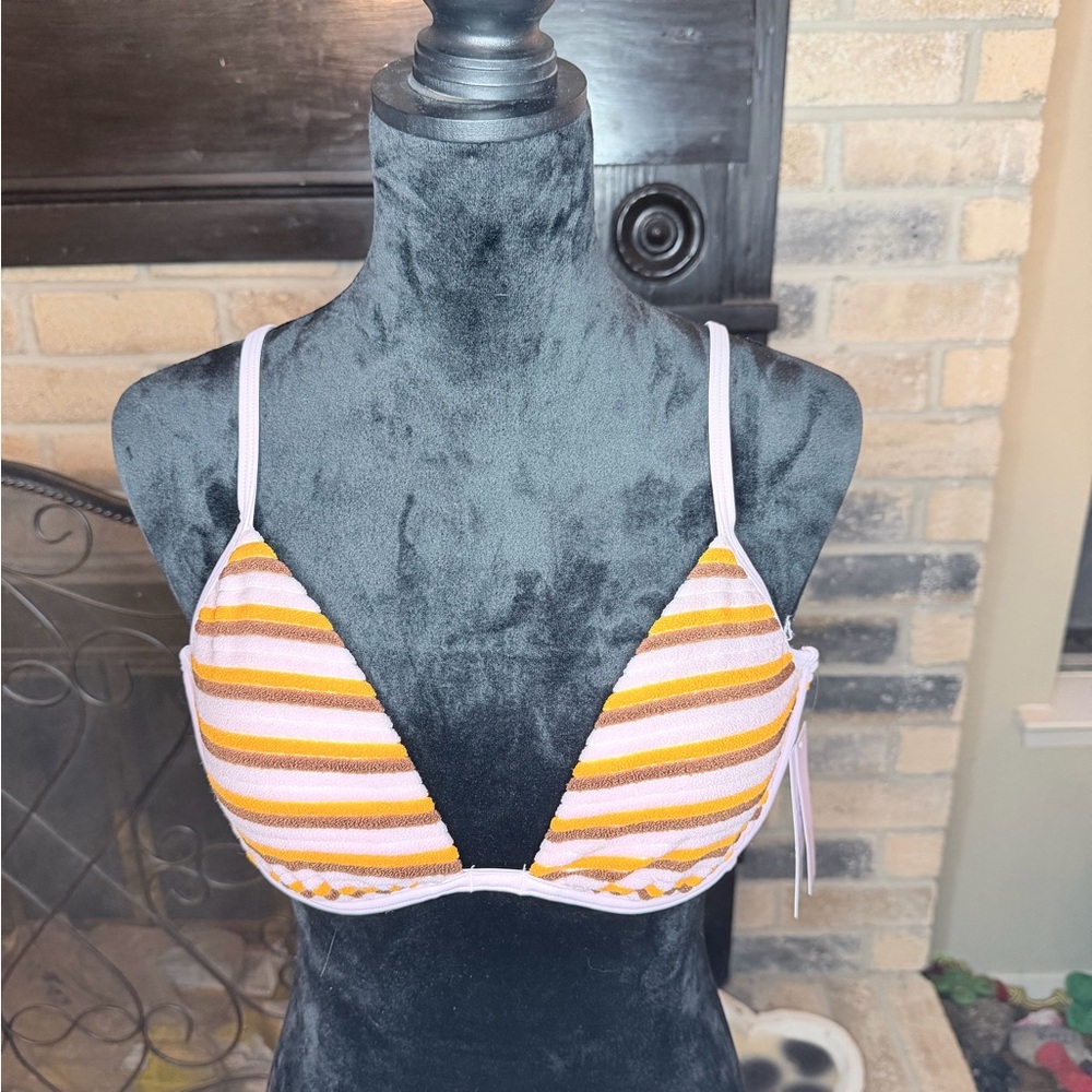 wild fable Pink and Mustard Striped Triangle Bikini Top